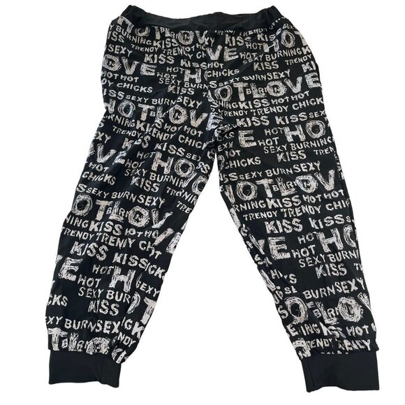 Rolita Couture Joggers Womens Size‎ L Black White Kiss Me All Over Print - Picture 1 of 7